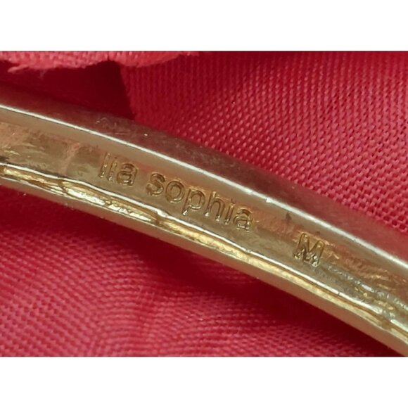 Lia Sophia Gray Enamel Gold Tone Stretchable Bangle Bracelet Baguette Crystals - Picture 12 of 12